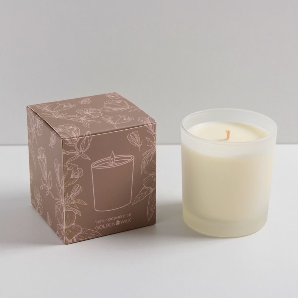 Свічка ароматична з соєвого воску в скляній напів-прозорій ємності